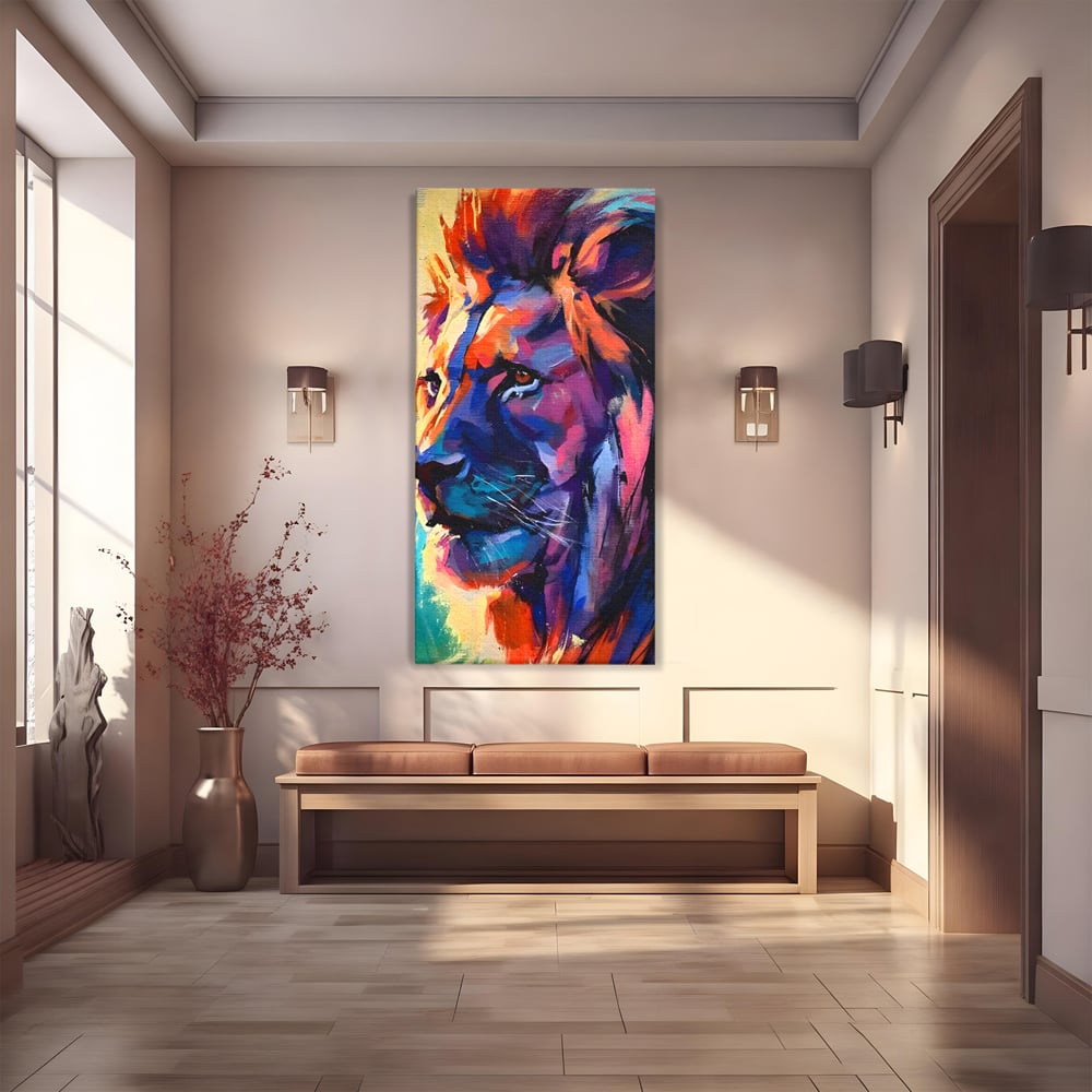 Tablou canvas cu tablou canvas cu leu colorat, fara rama, pe sasiu de lemn